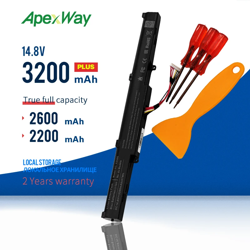Apexway Аккумулятор для ноутбука Asus X550DP A450V K550E X750J A550D K751L X751L F450 P750LB X751MA F450C R752L X751MD F450E