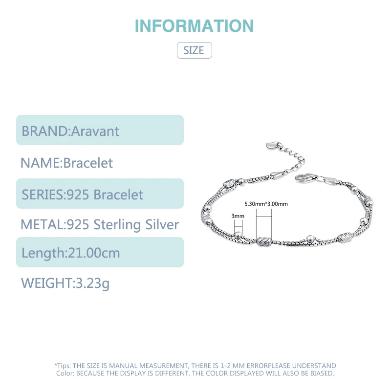 

925 Sterling Silver Double Layers Adjustable Bead Tennis Bracelets Chains For Women Party Jewelry