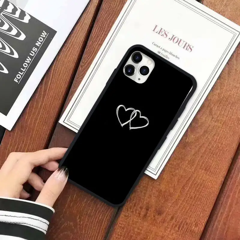 

lack Simple Lines Love Heart luxury brand shell Phone Case for iPhone 11 12 pro XS MAX 8 7 6 6S Plus X 5S SE 2020 XR