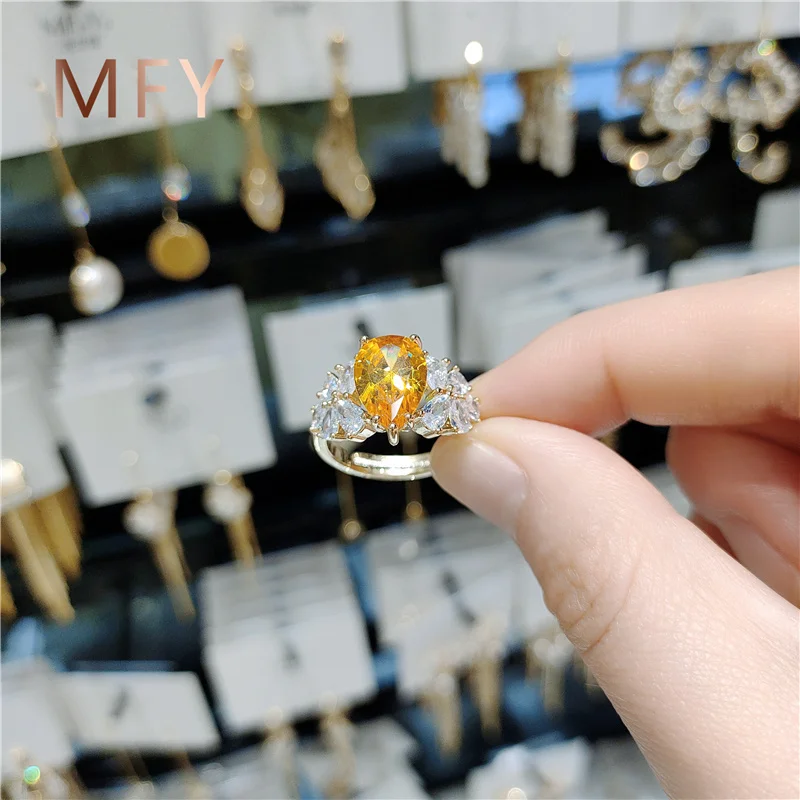 

MiFeiYa Luxury Geometric Cubic Zirconia Open Rings for Women Fashion Water Drop Flower Crystal Wedding Party Dress Jewelry