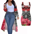 Женский кардиган в стиле Самоа, тонкий красный кардиган с Полинезийским принтом, длинным рукавом, сексуальное обтягивающее платье, 2021