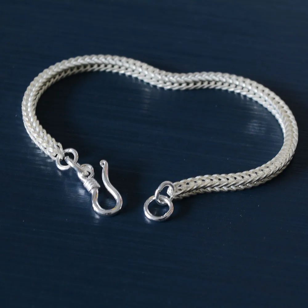 925 Sterling Silver Bracelet Square Fox Tail Chain Bangle for Women and Men