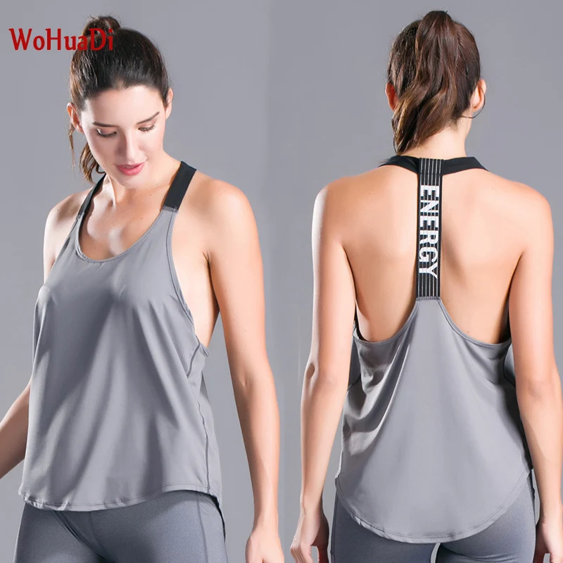 

WOHUADI Plus size XXL Women's sexy yoga vest shirt Yoga Clothes Tops Loose back cutout dance clothes Sports running fitness
