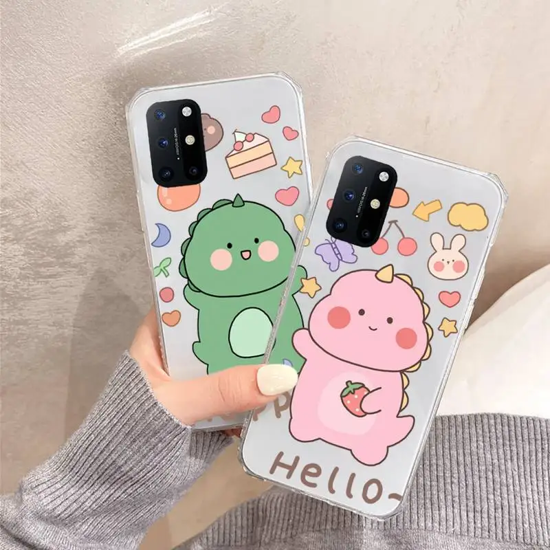 

Dinosaur Couple Cute Cartoon Animal Phone Case Transparent for OnePlus 7 9 8 t pro design shell coque cover