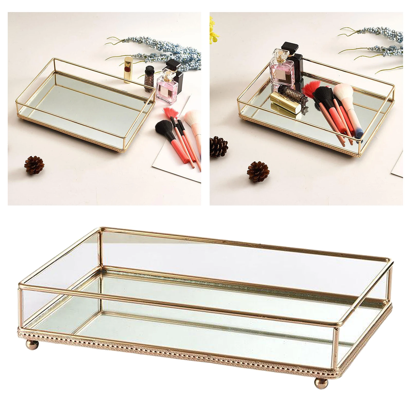 

1Pc Crystal Glass Makeup Brush Storage Box Lipstick Perfume Organizer Desktop Bathroom Decorative Vanity Tray