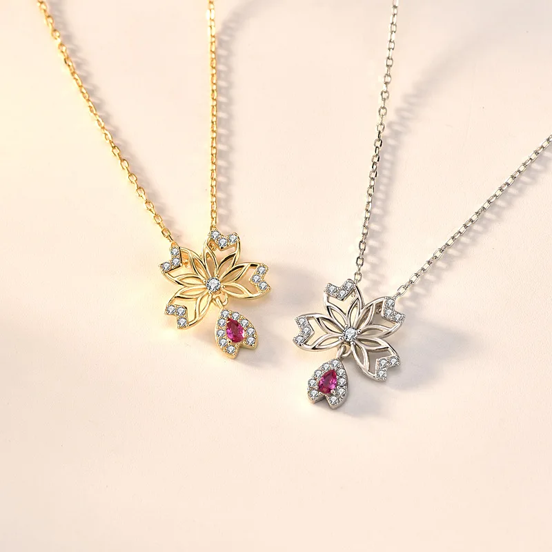 

Real 925 sterling silver women cherry blossoms necklace female rose gold pendant fashion jewelry clavicle popular necklace