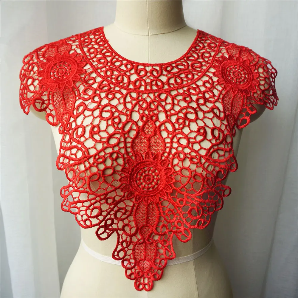 Красный с круглым вырезом воротник ткань Водорастворимые Вышитые свадебное