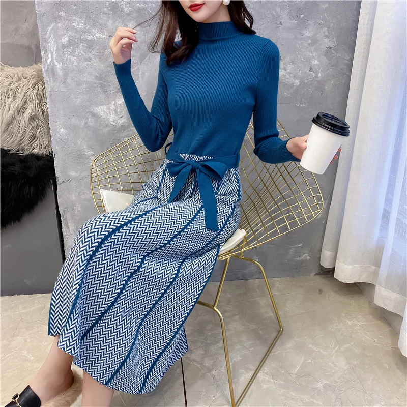 

1376962 [1 room, 5 rows, 3 middle] real shot new slim and color matching lace up knitted dress sweater 2019jd