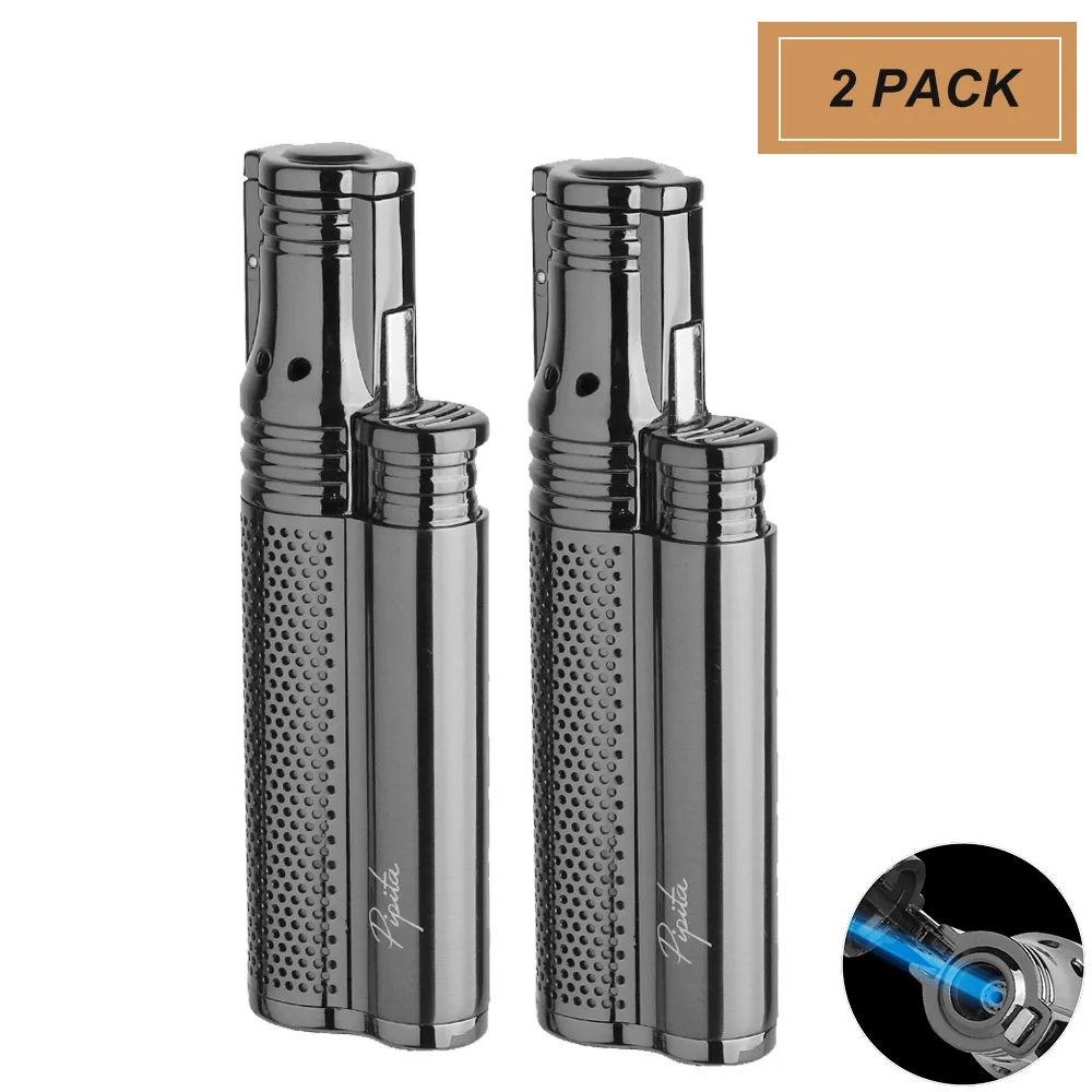

PIPITA Cigar Torch Lighter Butane Fual Cigar Lighter Jet Blue Flame Refillable Gas Metal Lighter (2pack）