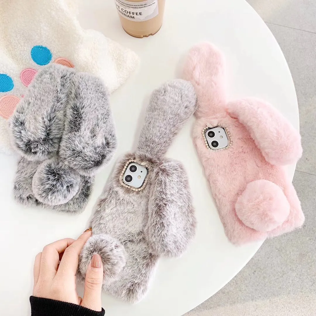 

Luxury Plush Rabbit Fur Cases For xiaomi mi 8 9 cc9 cc9e 9T Redmi Note 7 Note 8 pro K20 Soft silicone Bunny Cover