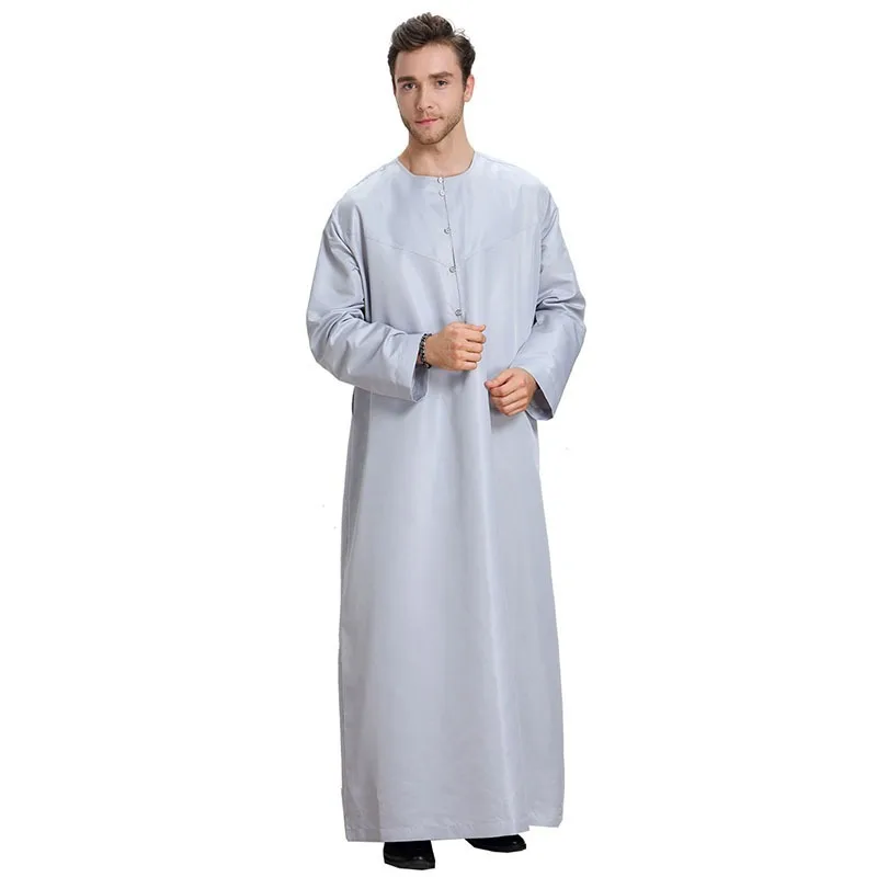 New Arabic Abaya Muslim Dubai Kaftan Long Sleeve Adult Pakistan Men O Neck Clothing Saudi Arab Male Jubba Thobe Prayer Robes