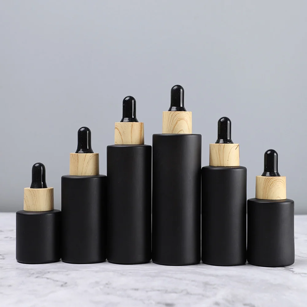 

Dropper Bottle Tubes Frosted Black Glass Aromatherapy Refillable Bottle For Essential Massage Oil Pipette Container 5ml 100ml