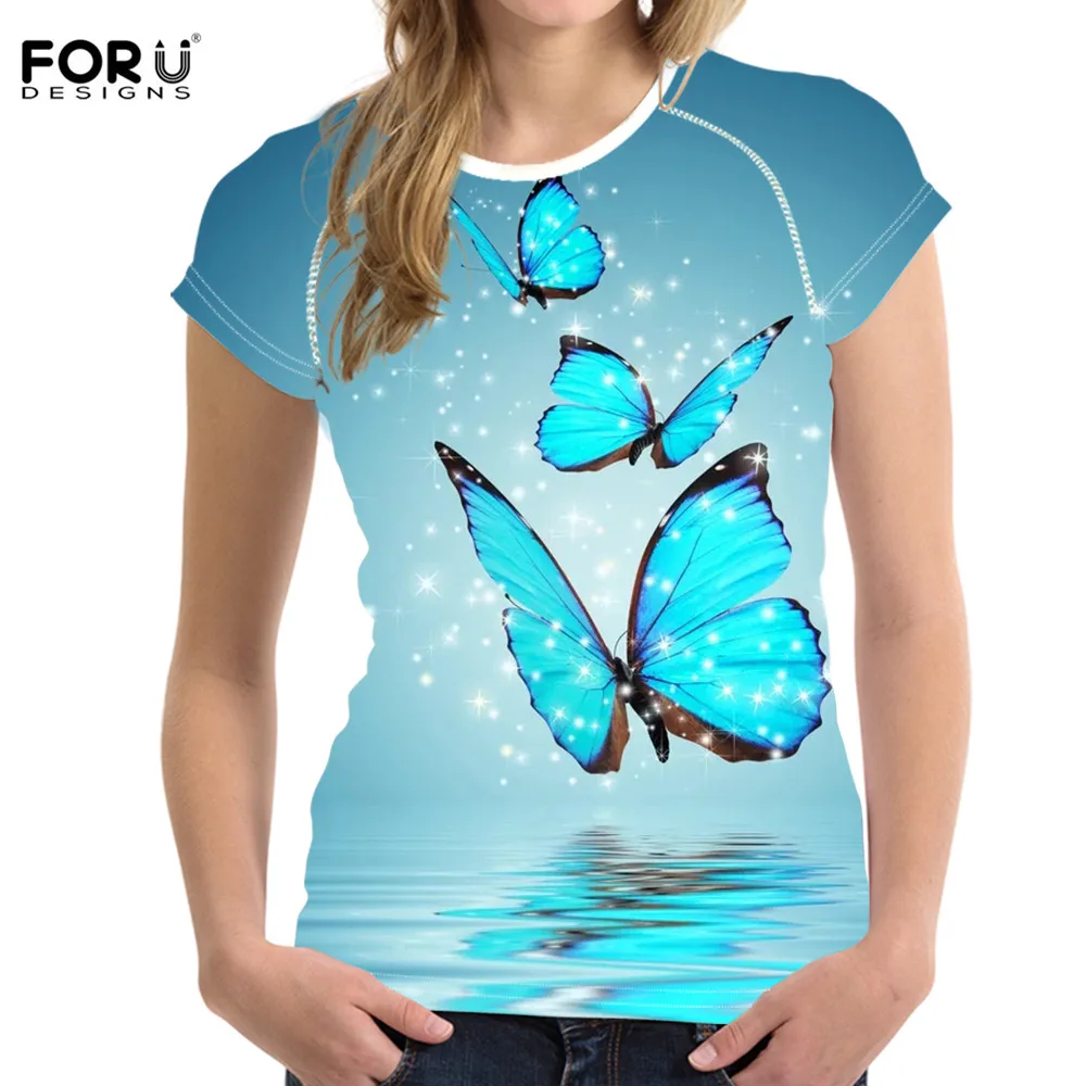 FORUDESIGNS/футболка с 3D принтом бабочки женская летняя Новинка футболки для девочек модная классная Женская симпатичная футболка с коротким рукавом топы - Цвет: HME727BV