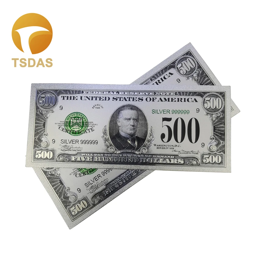 Яркие Серебряные банкноты 10 шт./лот американского Трампа 500 долларов для