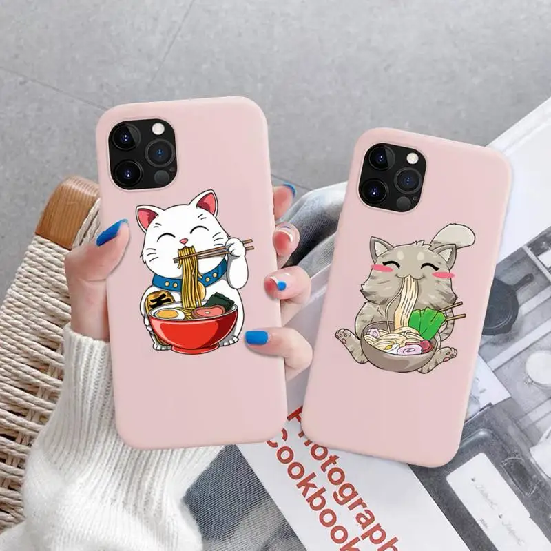 

Neko Ramen Japan Cat Anime Phone Case Soft Solid Color for iPhone 11 12 13 mini pro XS MAX 8 7 6 6S Plus X XR
