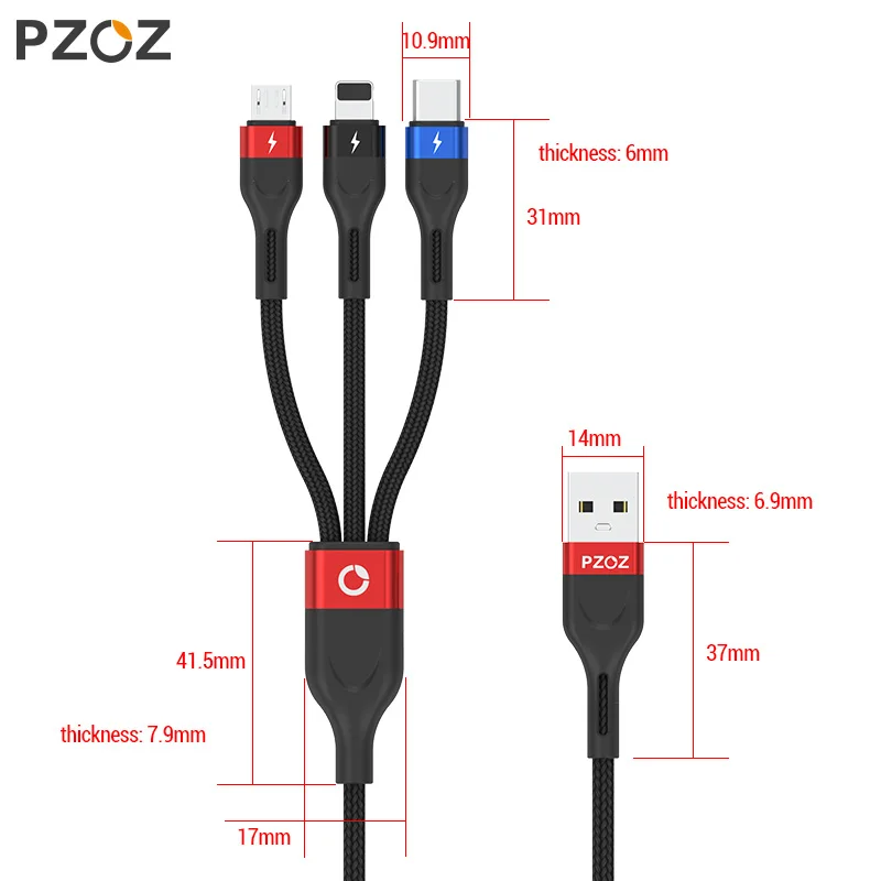 USB-кабель PZOZ 3 в 1 для iphone Xiaomi Sunung кабель быстрой зарядки Micro USB Type-C | Мобильные