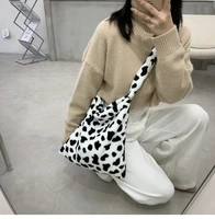 Soft Plush Ladies Furry Crossbody Bag Fahsion Cow Pattern Women Small Tote Shoulder Bags Simple Design Girls Purses Handbags