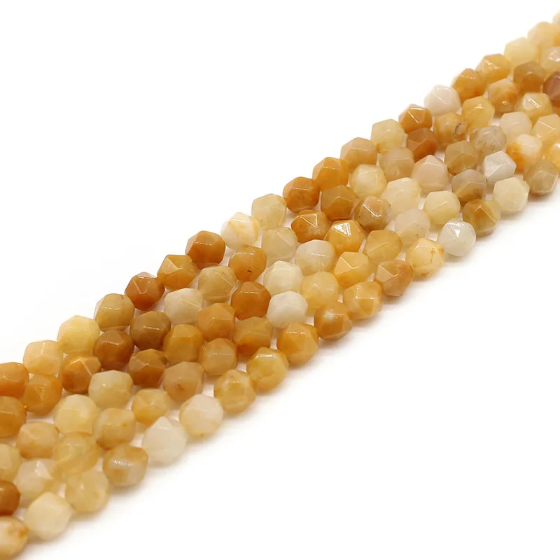 

Natural Faceted Yellow Jades Stone Beads Round Loose Spacer Beads For Jewelry Making DIY Bracelets Necklace Beads Strands 8mm