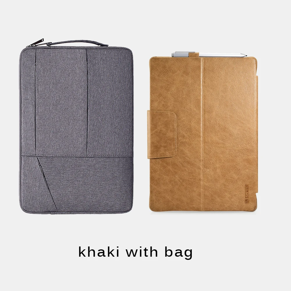 khaki with bag Роскошный ультра-тонкий футляр из натуральной кожи обложка чехол для microsoft Surface Pro 4/5/6 iPad Pro 7 защитный рукав в виде ракушки - Цвет: khaki with bag