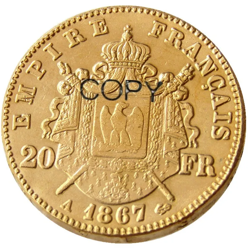 

Франция 20 Франция 1867A позолоченная копия декоративная монета