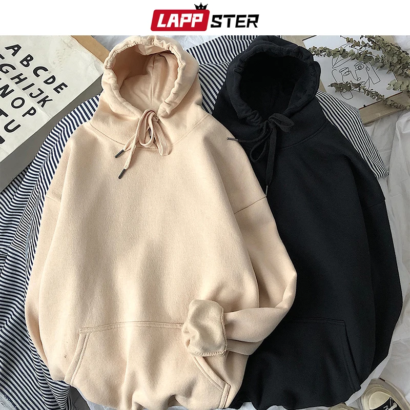LAPPSTER мужские однотонные толстовки с капюшоном осенние мужские s хип-хоп корейские модные толстовки повседневные Хип-хоп пара толстовки плюс размер