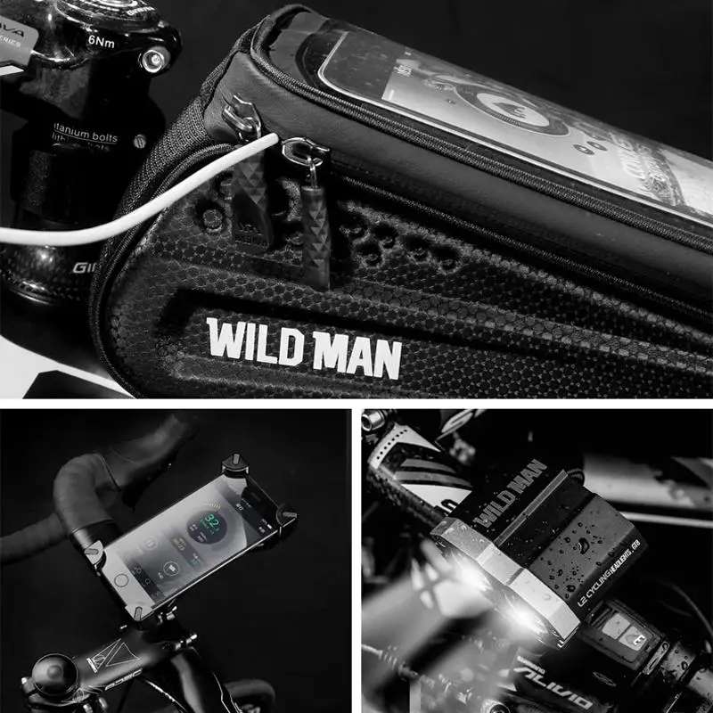 

WILD MAN New Bike Bag Rainproof Frame Front Top Tube Cycling Bag Reflective 6.6in Phone Case Touchscreen Bag MTB Bike Accessorie