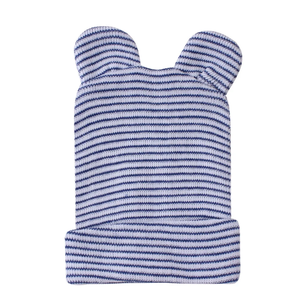 New Adorable Baby Cotton Striped Knit Hats Newborn Toddler Kids Boys Girls Unisex Hat Lovely Rabbit Ear Hats 0-6 Months