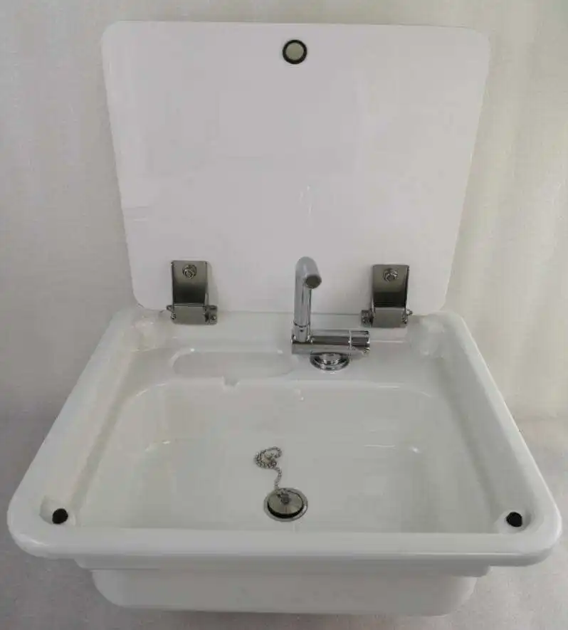 With Faucet Лодка Караван RV Кемпер белая акриловая раковина с крышкой Топ 445*400*145 мм GR-Y009A - Цвет: With Faucet