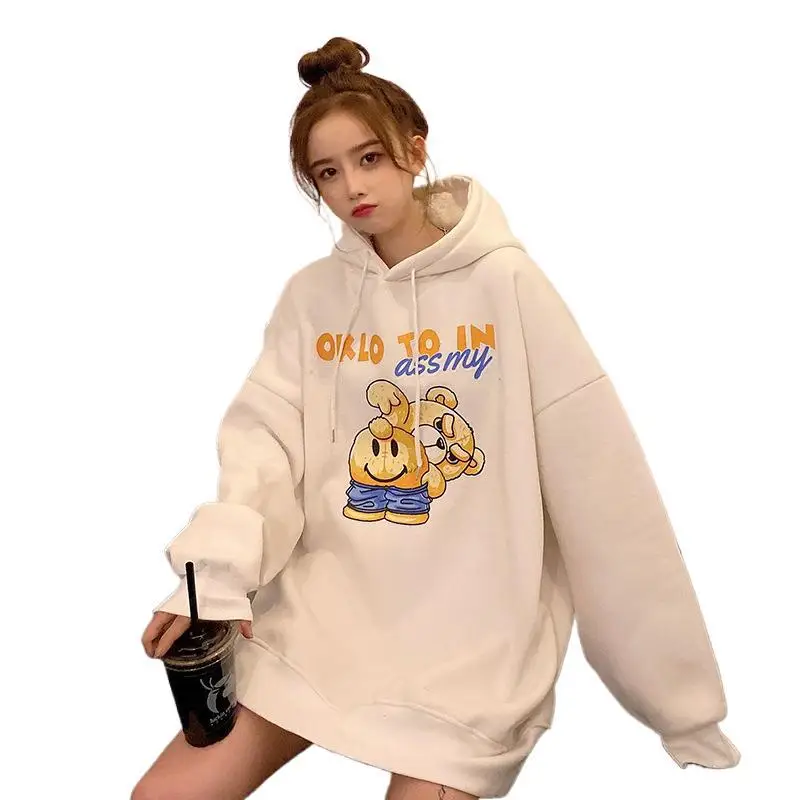 

Women Hoodies Casual Planet Print Solid Loose Drawstring Sweatshirt Retro Hoodie Korean Hip Hop Fashion