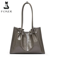 foxer new ladies crocodile pattern handbag large capacity pleated women%e2%80%98s totes bags senior office female commuter shoulder bags