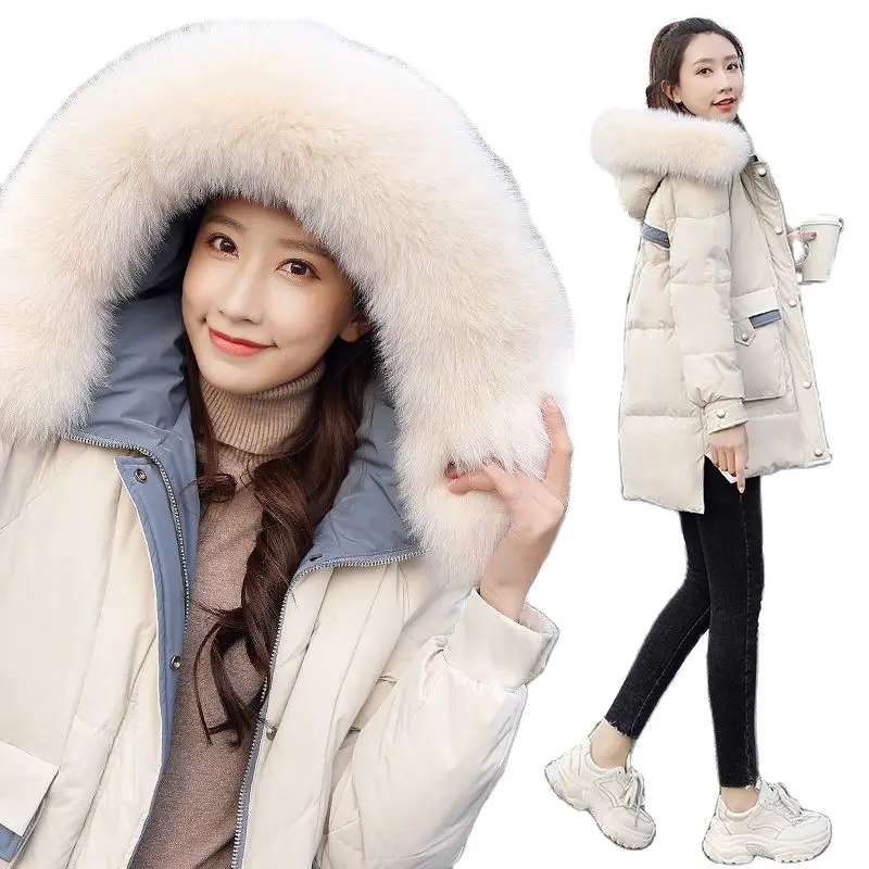 

Mid-Length Down Coat Women Parkas Women's New Winter 2022 Jacket Loose Outwear Cotton Padded Parkas Ladies Overcoat