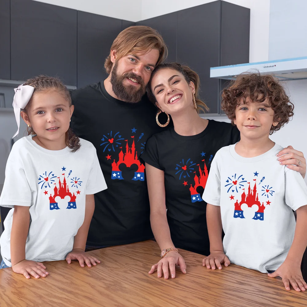 

Disney Family Look Outfits T-shirts Summer New Products Fashion Mickey Mouse Head Adult Unisex Black White Tee Harajuku Kawaii