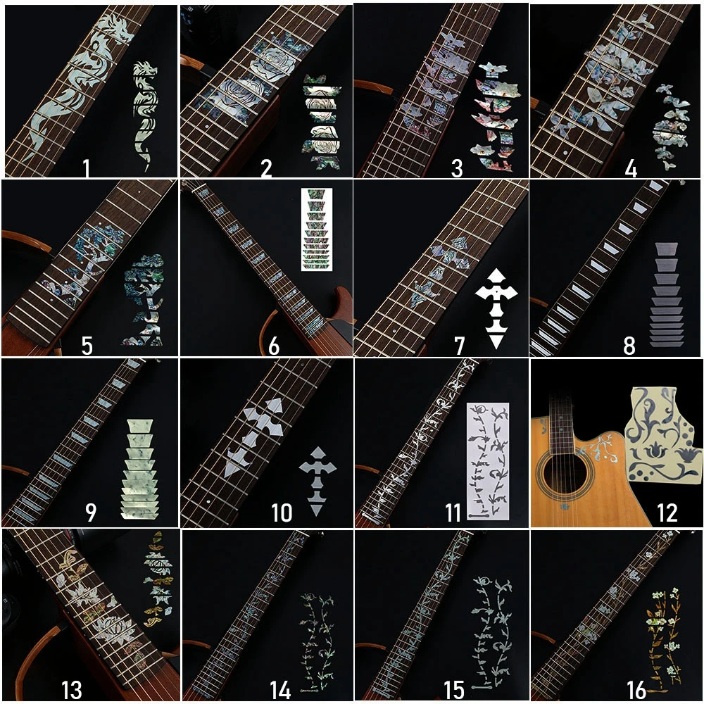 22 arten ultra dünne kreuz inlay decals griffbrett aufkleber musik instrument dekorationen elektrische akustische gitarre bass zubehör free