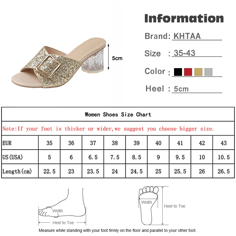 

Women's Summer Slippers Ladies Open Toe Square Heel Sequined Cloth Sequined Shoes Woman Comfortable Casual Fashion Slipper 2020