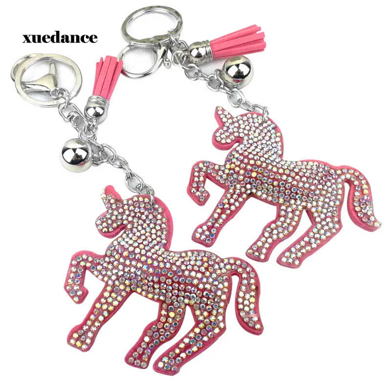

Full Crystal Rhinestone pink unicorn Keychain Car keyrings Women's bags Decoration Accessories horse Pendants Jewelry