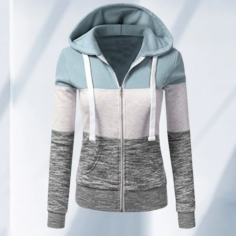 

Autumn Winter Hoodies Women Casual Long Sleeve Zipper Patchwork Hooded Sweatshirt 2020 Fashion Korean Loose Tops Outwear