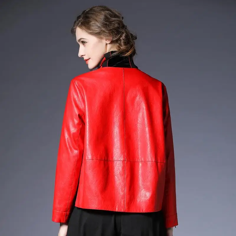 LOMAIYI женская кожаная куртка на весну/осень женское черное/красное пальто