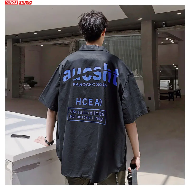 Дропшиппинг Твердые Харадзюку с коротким рукавом лацканы Рубашки мужские модные