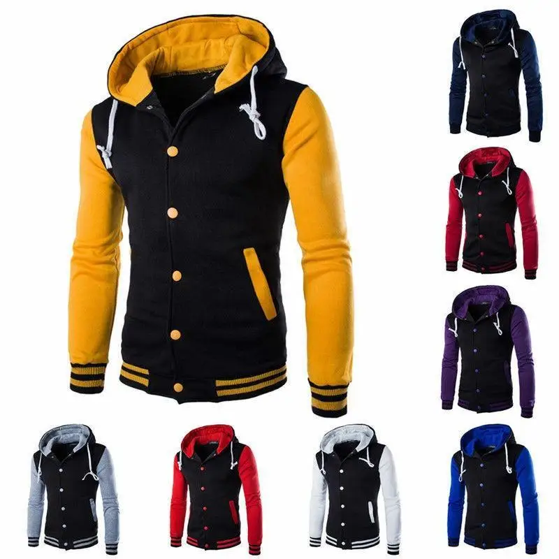 

Mens Plain Hoodie Coat Zip Up Baseball Jacket Sweatshirt Sport Hooded Tops