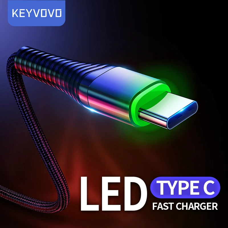 3а Led освещение QC 3 0 Быстрая Зарядка Тип C кабель Type для Samsung Xiaomi Huawei мобильный