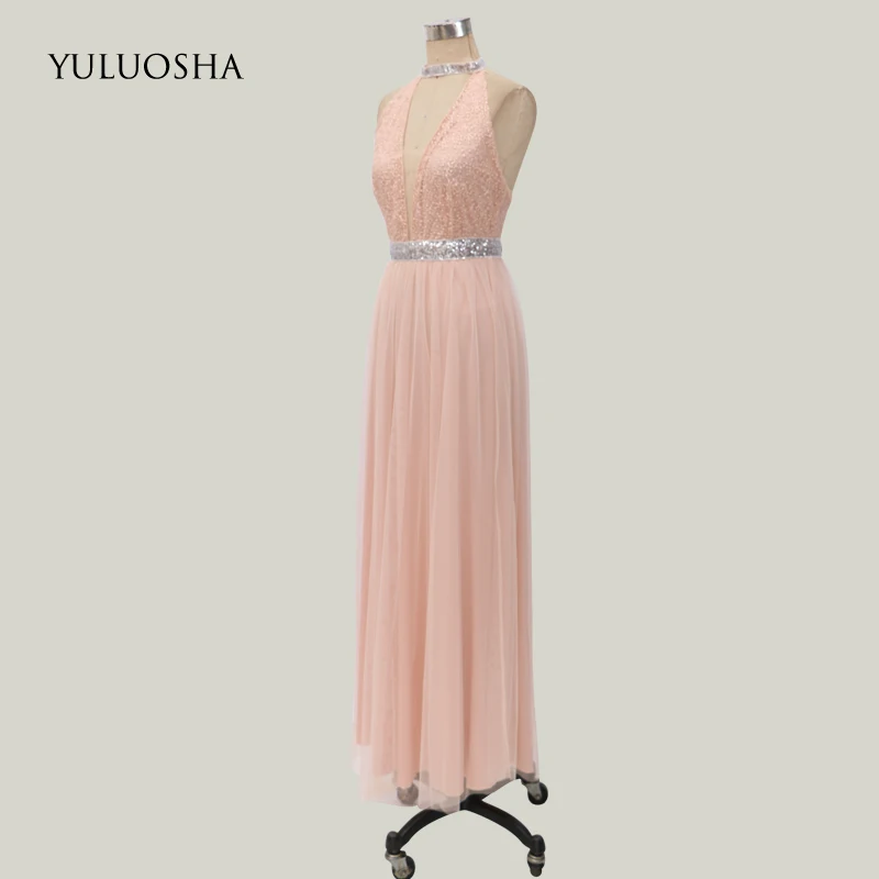 Сексуальное вечернее платье YULUOSHA с лямкой на шее глубоким V-образным вырезом и