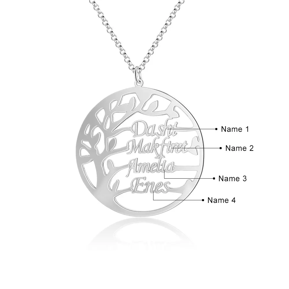 Silver Color Индивидуальные 4 имени Древо жизни ожерелье золото розовое золото цвет матери ожерелье s персонализированные семья дерево ювелирные изделия подарок(NE103795 - Окраска металла: Silver Color