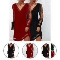 popular dress patchwork ladies see through slim dress mini dress women dress