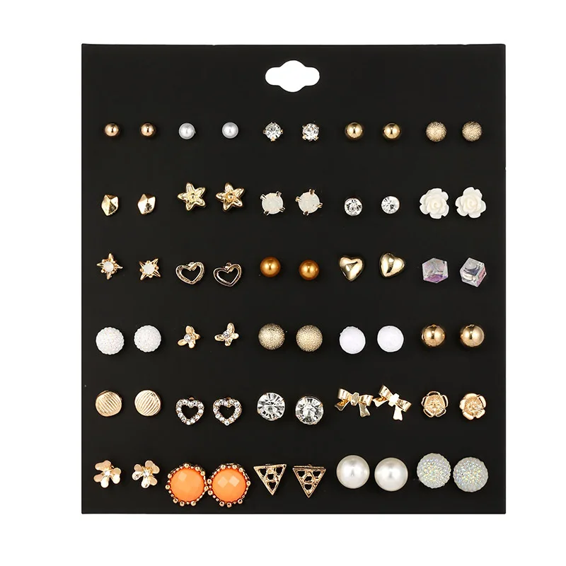 

30Pair/Lot Mixed Resin Flowers Pearl Moon Heart Lover Star Ear Stud Earrings Set Piercing Metal Lady Earring Sets Jewelry New