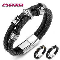 2020 male braided genuine leather stainless steel ethnic bracelet punk bangle hot sale women jewelry