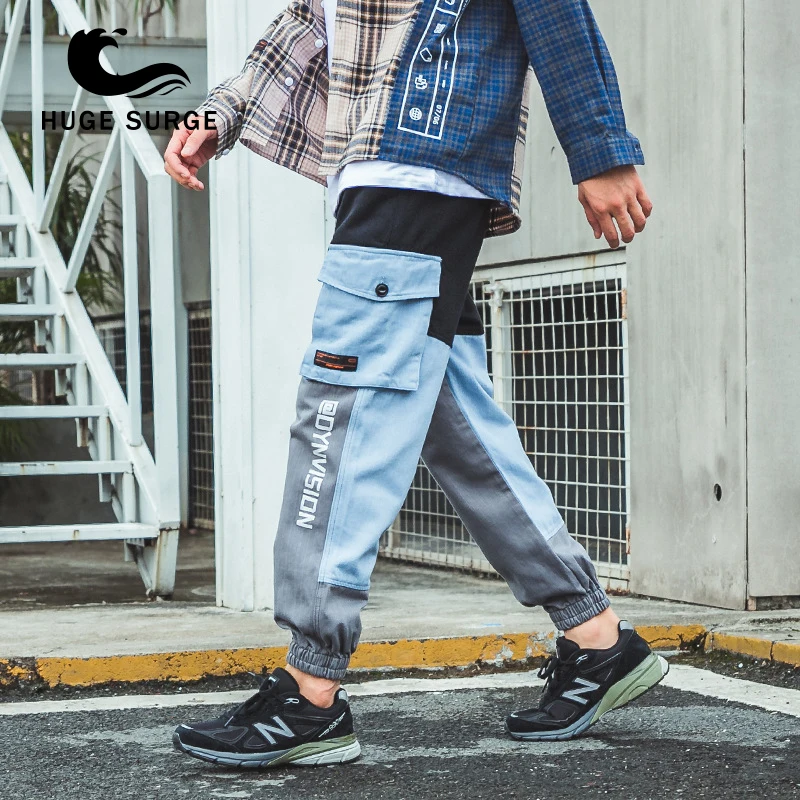 

HUGE SURGE Streetwear Men's Multi Pockets Cargo Harem Pants Hip Hop Casual Male Track Pants Joggers Trousers Harajuku Men Pants