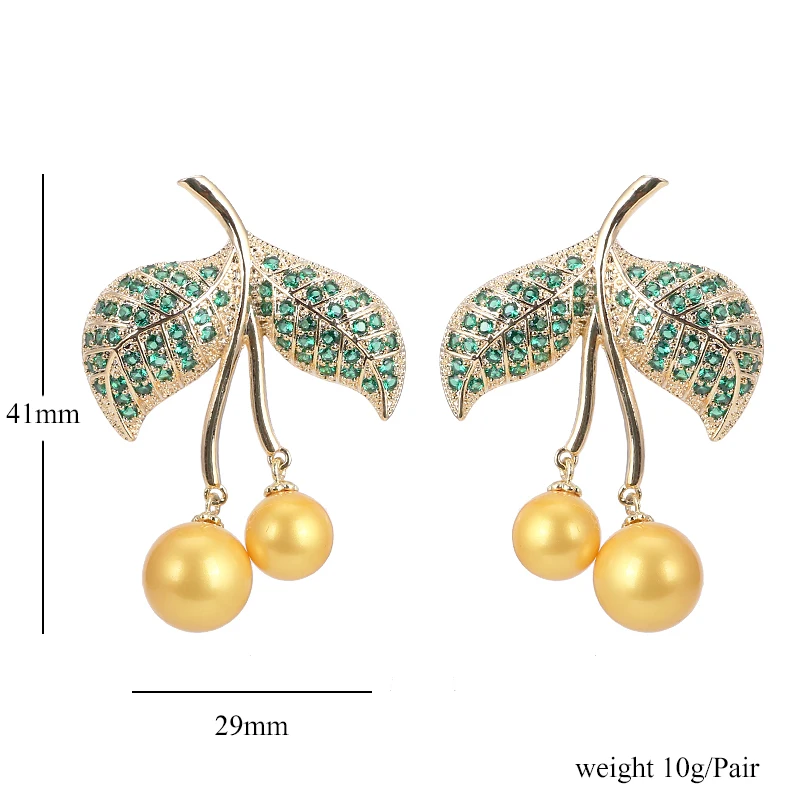 

XIUMEIYIZU Elegant Leaves Earring with Pearl Pendant Pave Full Zirconia Fashion Style Wedding Party Earring Gold Plating Jewelry