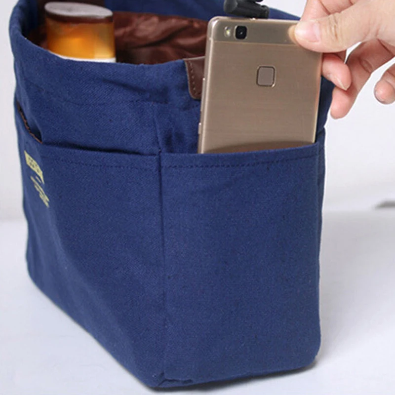 

Canvas Cosmetic Bag Organizer Bag Insert with Compartments Makeup Organizer Handbag Women Large Make Up Bag