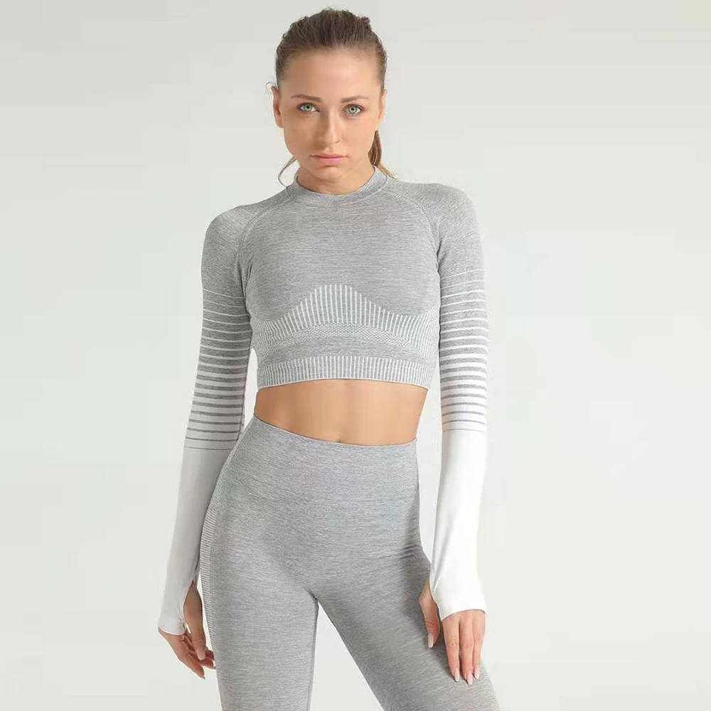 

Комплект спортивный женский бесшовный из топа и леггинсов с длинным рукавом, 2/3/5 шт.