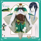 Костюм для косплея аниме Genshin Impact, парик с зеленой юбкой Венти, костюмы на Хэллоуин для взрослых женщин